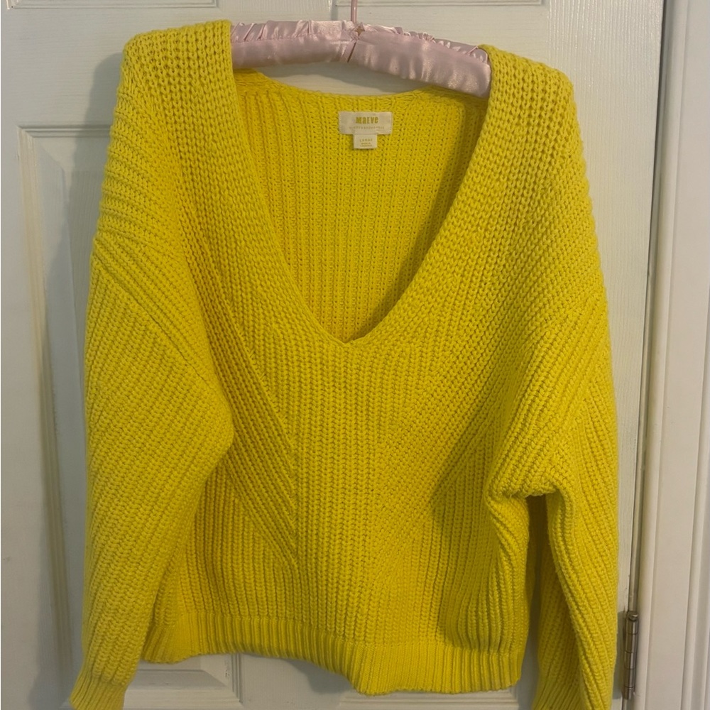 Anthropologie Bright Yellow V-Neck Sweater